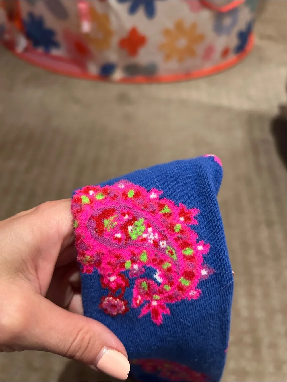 Oilily Bright Blue Tights with Pink Floral Medallions